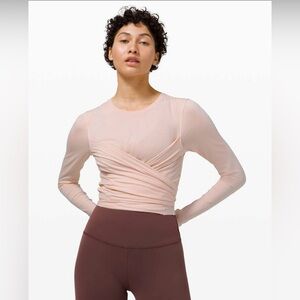 Lululemon Gather and Grow Long Sleeve Wrap Top soft pink shirt athleisure small